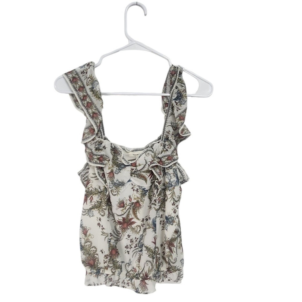 Max Studio Ruffle Floral Sleeveless Blouse Womens Size M White NWT